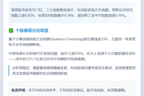 美股高开 阿里涨3%