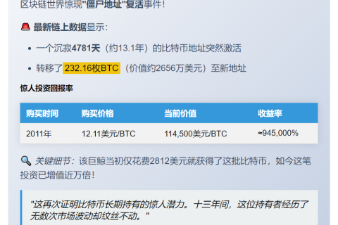 13年鲸鱼转移230枚BTC