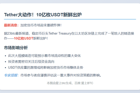 Tether增发10亿USDT