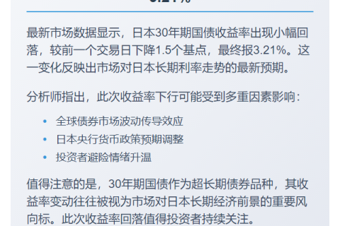 日债30年收益率微降至3.21%