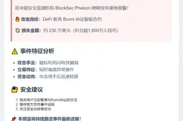 "BlockSec 发现 Bunni 协议 230 万美元可疑交易"