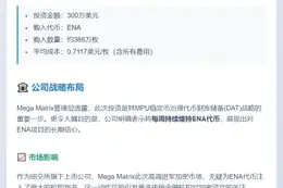 Mega Matrix豪掷300万美元购ENA代币