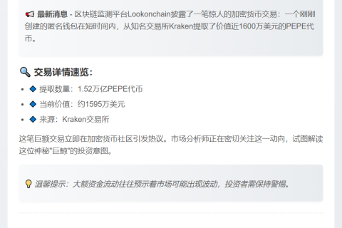 新钱包从Kraken提取1.52万亿PEPE