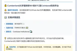 861枚BTC转至Coinbase机构，价值近亿