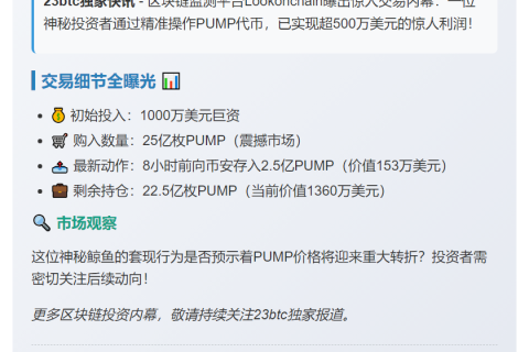 鲸鱼抛售PUMP获利500万美元