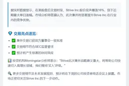 Strive完成兼并，美股盘后涨16%