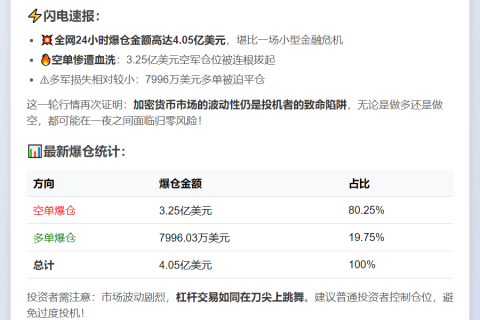 24小时爆仓4.05亿 主爆空单