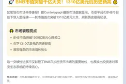 BNB市值突破1310亿美元新高