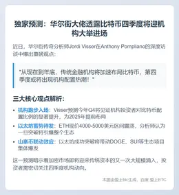 传统金融界将增持比特币，四季度配置或上升