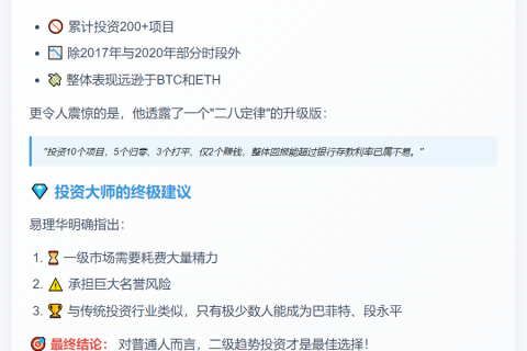易理华：普通人最佳投资方式是二级趋势投资