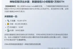 新钱包3小时从OKX提取1万枚ETH