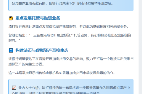 渣打香港拟开展加密货币交易
