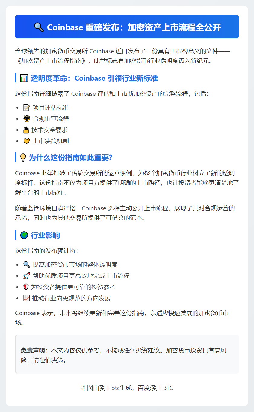 Coinbase发布加密资产上市透明指南