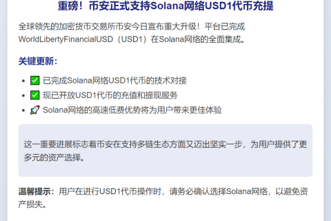 币安上线Solana USD1充提