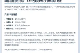 新钱包从Kraken提取2.2万枚ETH