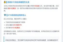 机构持超100万BTC，73实体拥491万ETH