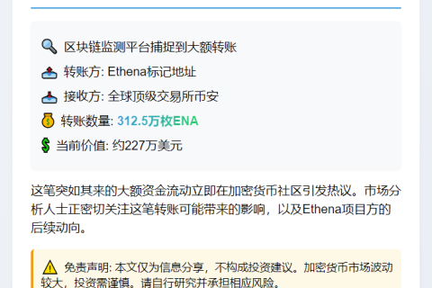 312.5万枚ENA转入币安