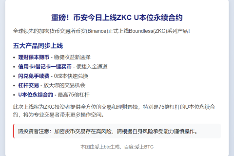 币安今日22:00上线ZKC永续合约