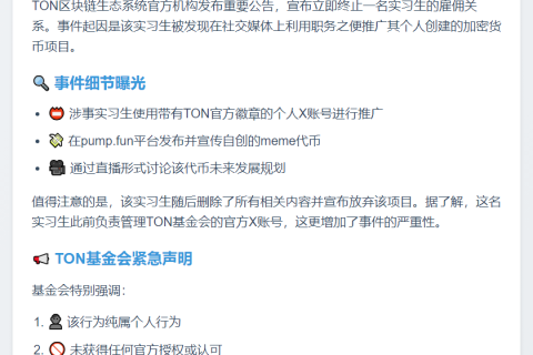 TON基金会：实习生违规推广meme币被解雇