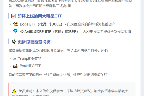 彭博ETF分析师：Doge ETF 与 XRP ETF 预计将于本周四上线