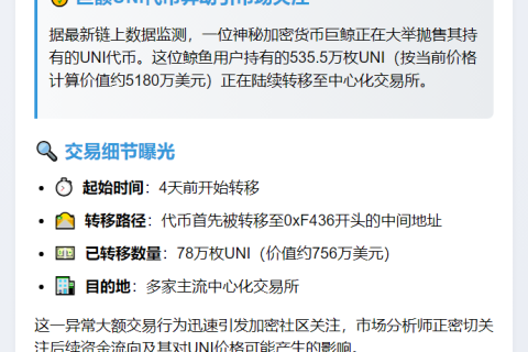 鲸鱼4天转78万UNI进CEX 价值756万刀