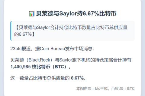 贝莱德与Saylor持6.67%比特币