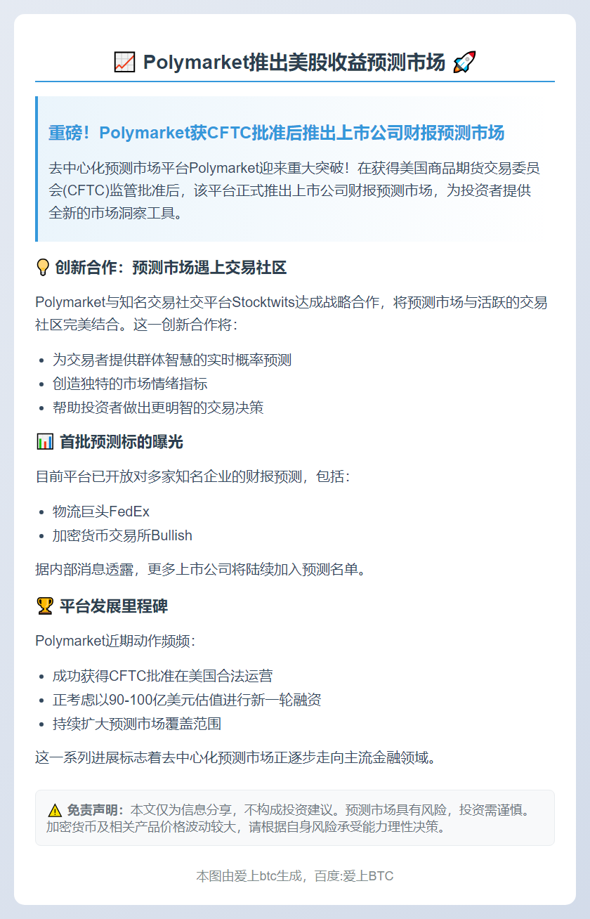 Polymarket推出美股收益预测市场