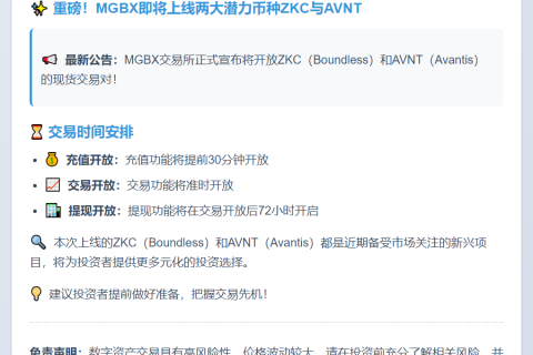 MGBX上线ZKC、AVNT交易9月16日17:00