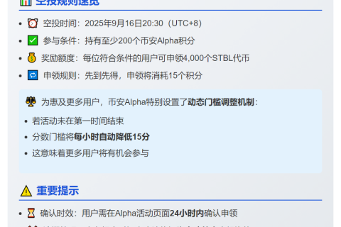 币安STBL空投需200分
