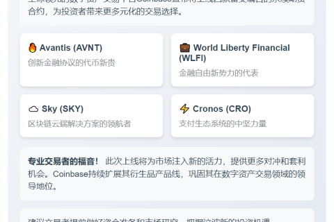 Coinbase上线AVNT等4种永续合约
