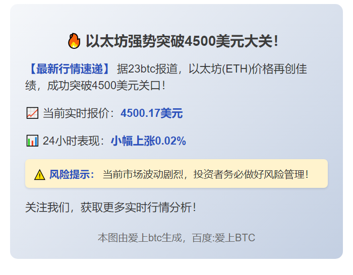 ETH冲破4500美元