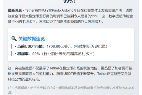 Tether CEO：利润率高达99%