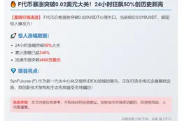 F币突破0.02 USDT，单日暴涨50%