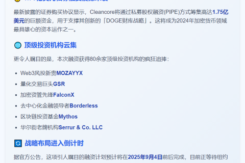 "Cleancore 拟募资1.75亿美元支持DOGE财库"