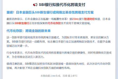 SBI银行拟推代币化跨境支付