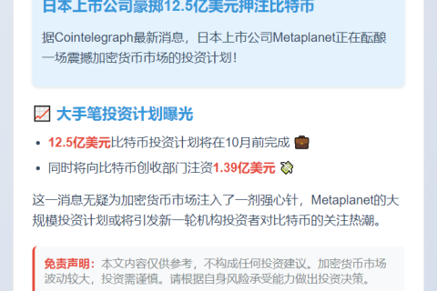 Metaplanet计划在10月前向比特币投资12.5亿美元