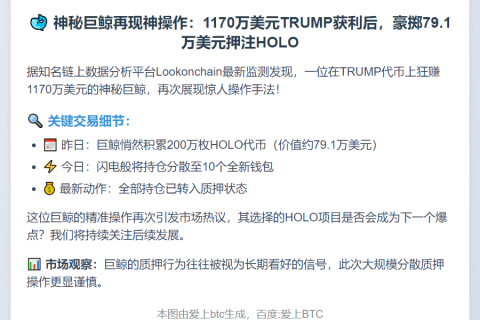 巨鲸质押200万HOLO，曾获利1170万美元