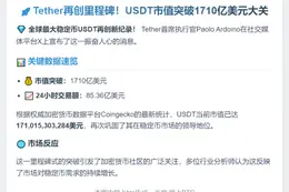 Tether市值突破1710亿美元再创新高