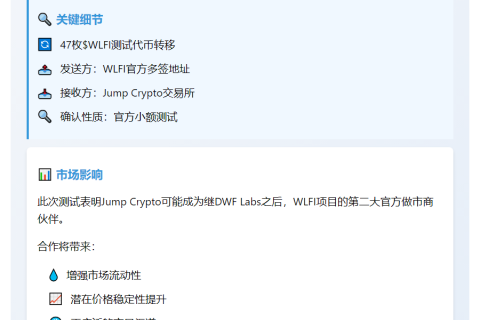WLFI向Jump Crypto转移47枚代币测试