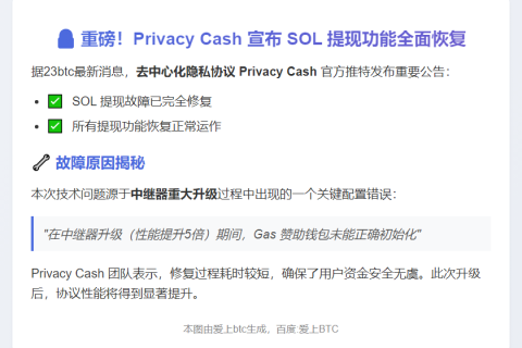 隐私币SOL提现问题已修复
