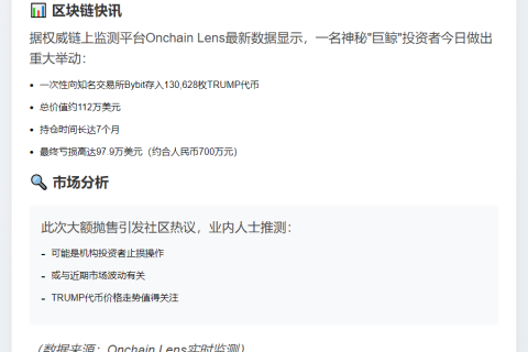巨鲸130,628枚TRUMP亏损98万美元