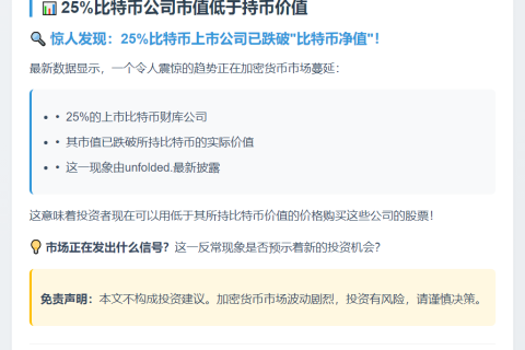 25%比特币公司市值低于持币价值