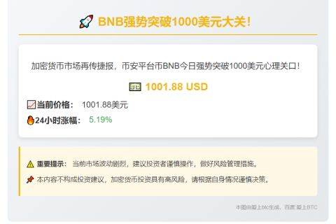 BNB突破1000美元