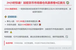 加密货币市场24小时清算超4亿美元