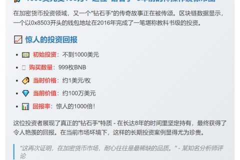 8年前千元买BNB，如今价值百万