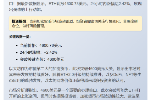 ETH飙破4600美元
