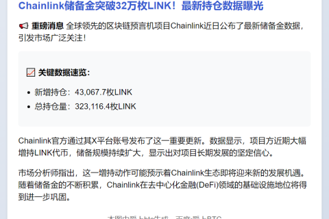 Chainlink储备持仓达32.3万枚