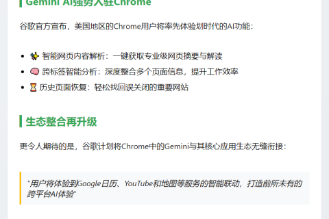 谷歌Gemini AI登陆Chrome