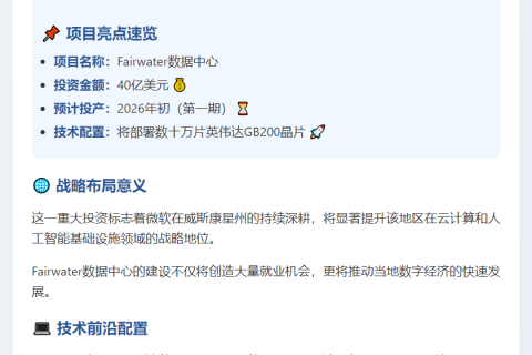 微软投资40亿建威斯康星数据中心