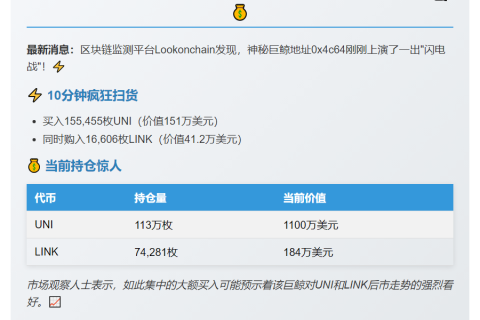 巨鲸再购UNI与LINK